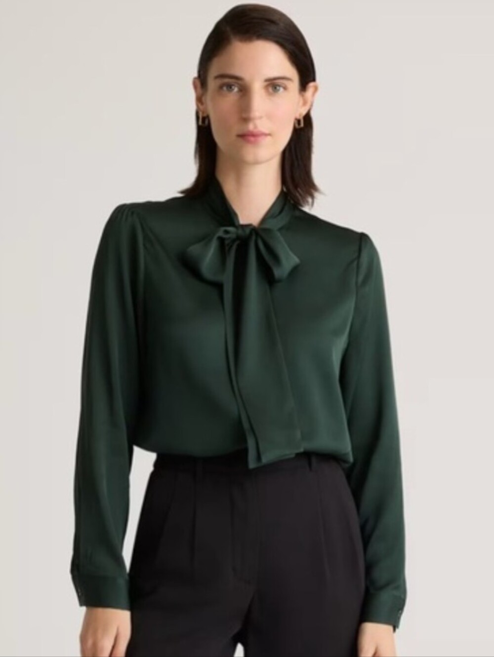 Quince Washable Stretch Silk Tie Neck Blouse